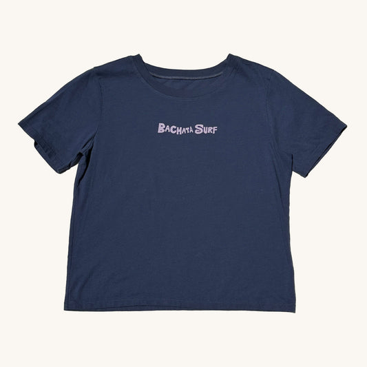 BACHATA SURF LOGO NAVY/PURPLE CROP TOP - S