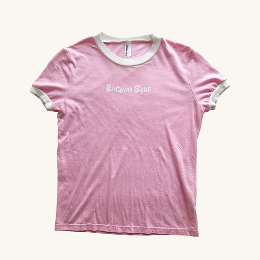 BACHATA SURF LOGO PINK/WHITE RINGER TEE - S